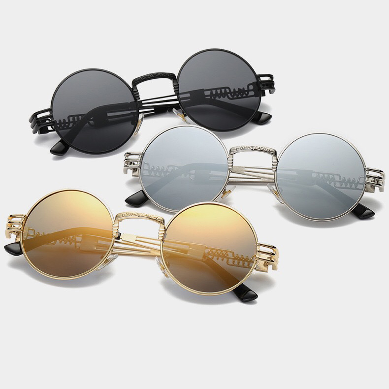 Vintage Retro Gothic Steampunk Mirror Sunglasses Gold and Black Sun Glasses Vintage Round Circle Men UV gafas 