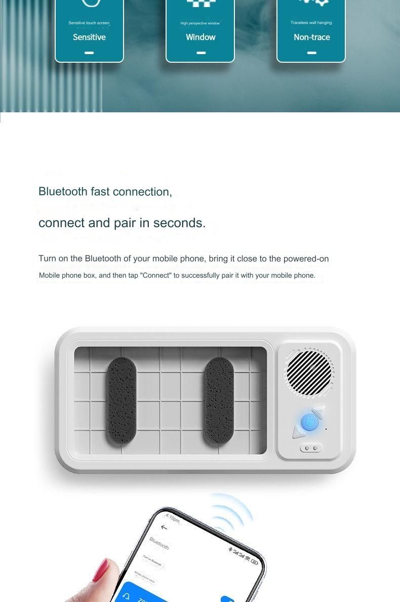 Retractable bathroom waterproof mobile phone box with Bluetooth speaker, punch-free 360° rotating mobile phone holder