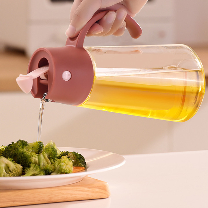 C3421 Automatically Open Lid Oil Bottle Dispenser Creative Sauce Baking Glass Bottle Salad Leak-Proof Storage Kitchen Tool Accessorie
