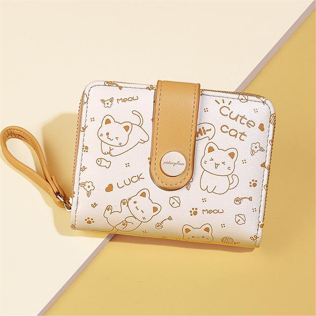 1080-2# Women's New Cute Cat Wallet Short Zipper Wallet