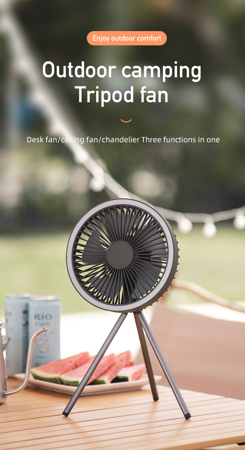 MECOLA Portable Camping Fan with LED Lantern, 10000mAh Battery Operated USB Rechargeable Fan with Hanging Hook, 3 Lights Modes, 3 Speeds Quiet Ceiling Fan, Tent Fan with Tripod for Outdoor Emergency Outage