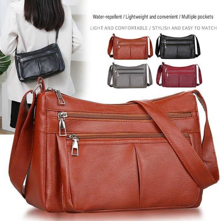 Soft PU Crossbody Bag For Middle-aged Moms, Large Capacity Fashion Ladies Shoulder Bag Multifunctional Women Sling Handbag

