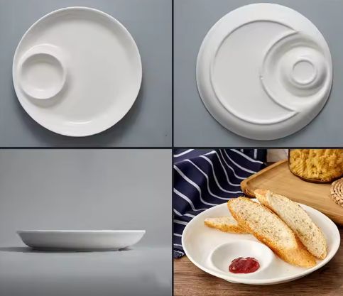 12 Inch Round Dish Partition Plate, Small Dip Serving Platter, Two in One Restaurant Plates