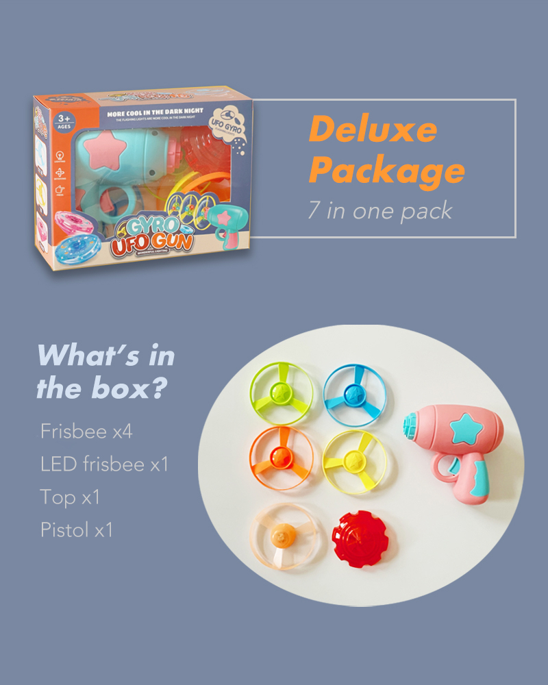 Toy for Kids, Flying Saucers, Frisbee Kit, Spinning Tops, Combo Pack, UFO, Boomerang, Gift for Boys, Girls, with Sparkling Lights, 7 in 1 Set