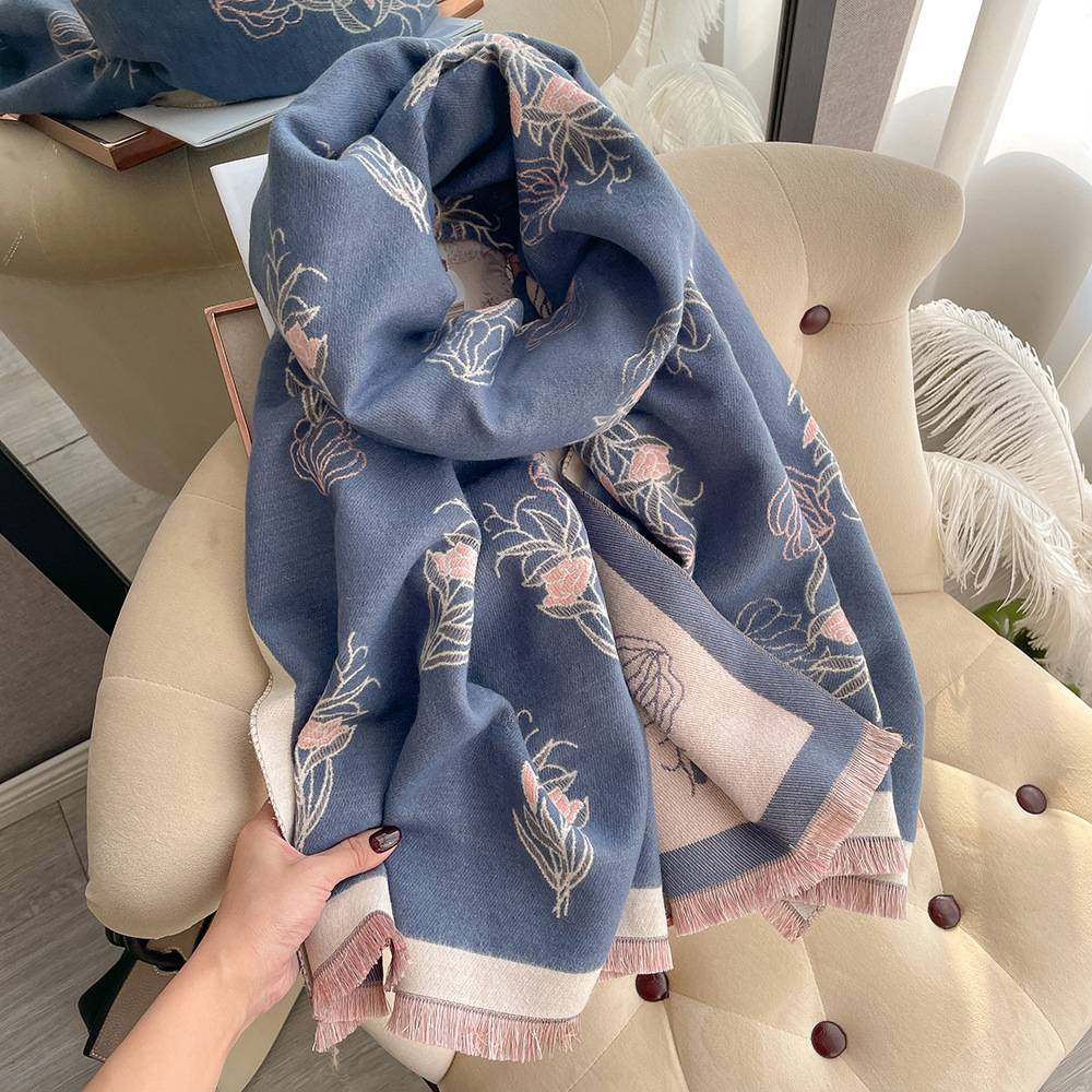 001 Women's Autumn/Winter New Imitation Cashmere Scarf Double-Sided Printed Thickened Scarf