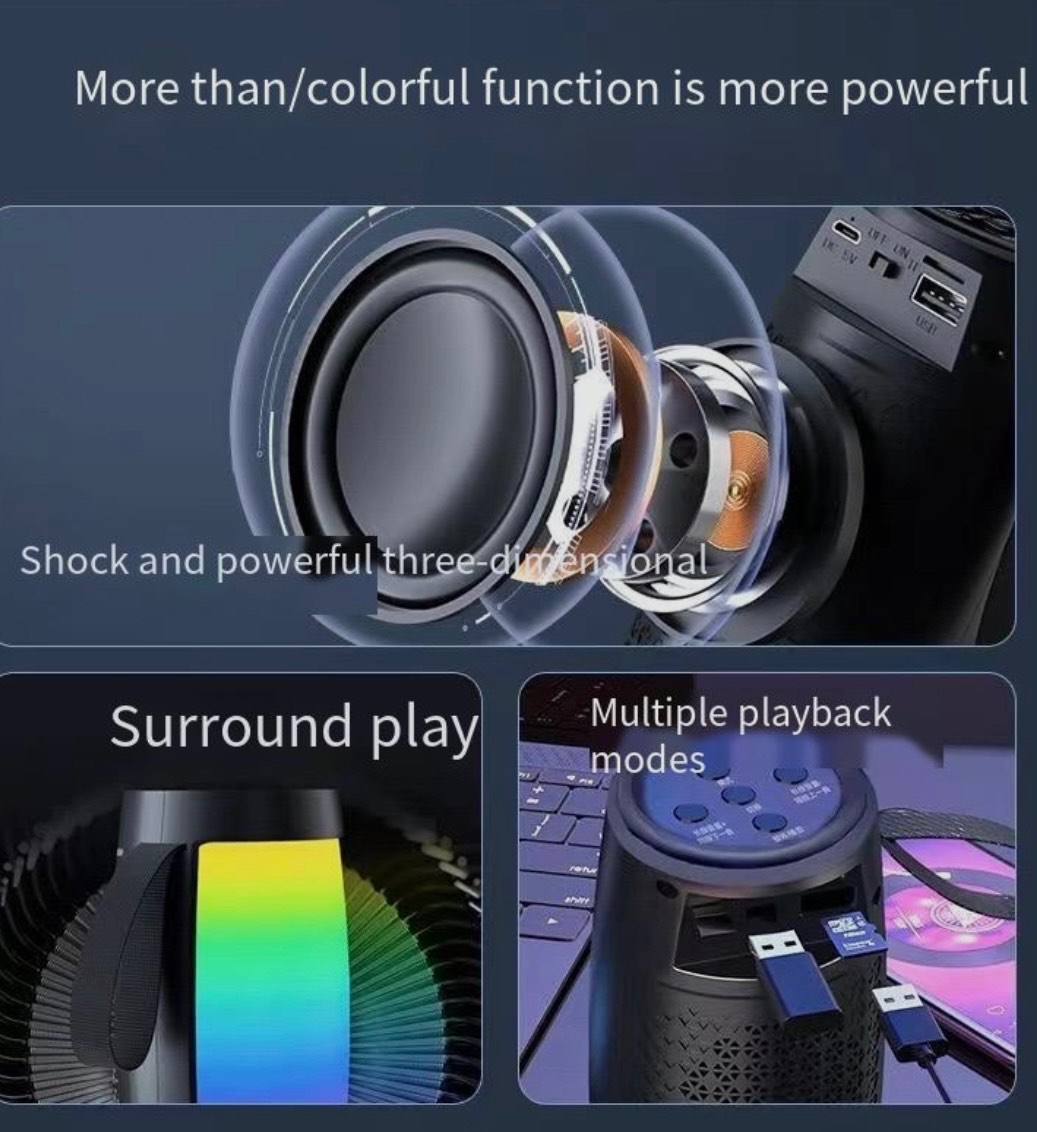 MusicMan Portable Bluetooth Speaker with RGB Disco Lights, In-car stereo system FM Radio, USB and MicroSD Playback,1500mAh Battery, Built-in Microphone & AUX Input - Wireless Party Speaker  