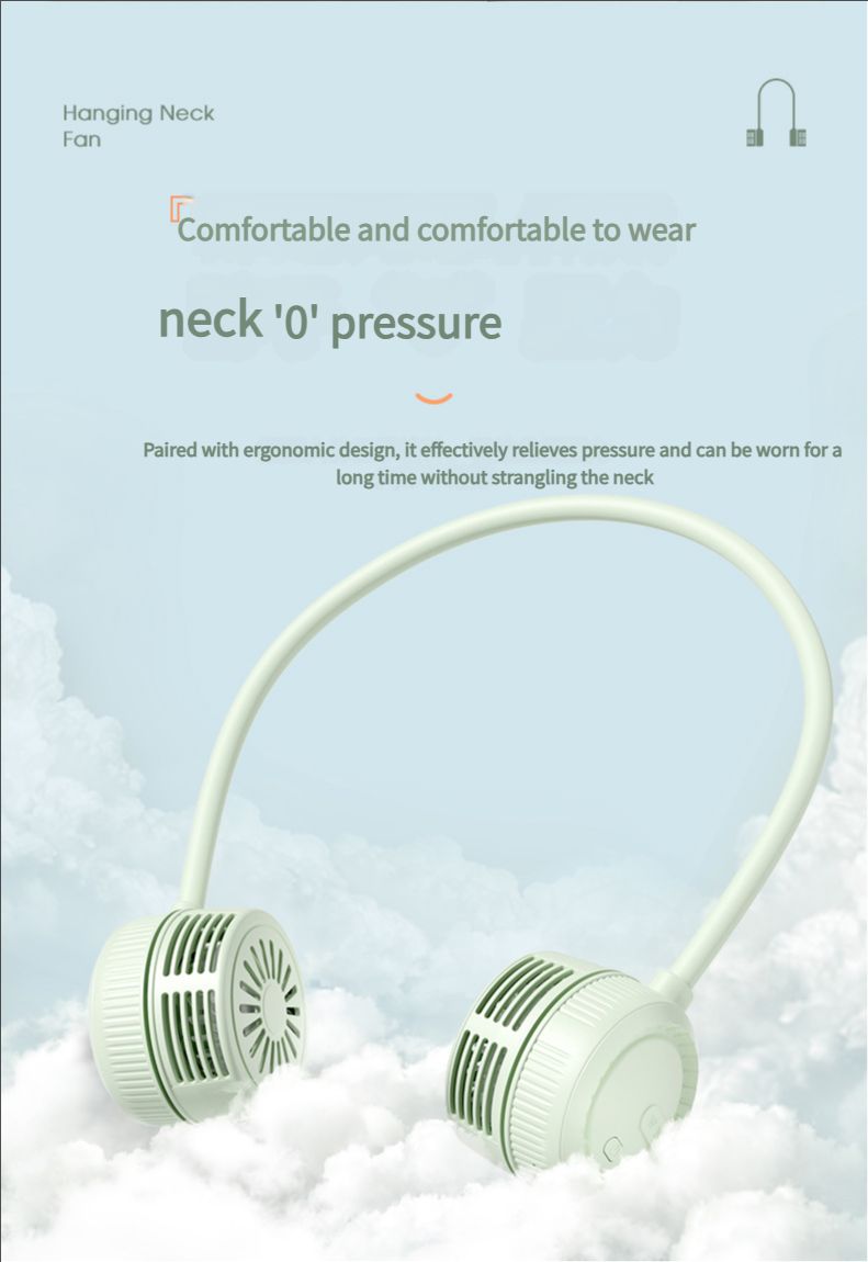Portable neck fan, air conditioning fan, foldable neck fan, silent portable mini wearable battery powered USB charging 360 degree rotating fan