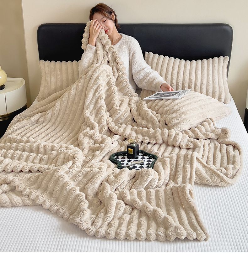 Khaki Throw Blanket for Couch - GentleSoft Cozy Soft Blankets for Women, Cute Small Rabbit Fur Fabric Throws for Girls, Off White, 150*200cm