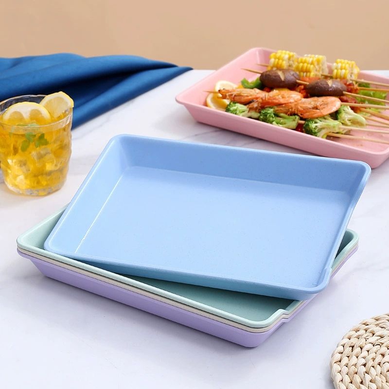 Wheat straw barbecue plate CRRSHOP Home kitchen fried skewers, side dishes, plates, hot pot, and plastic trays for preparing dishes free shipping