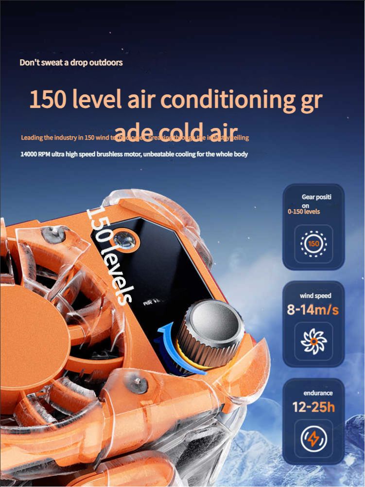 Hanging waist fan, portable clip, waist cooling device, high temperature outdoor construction site charging, powerful Xiaogongtian hanging neck, summer season kitchen refrigeration, air conditioning, clothing wearing, ultra long battery life
