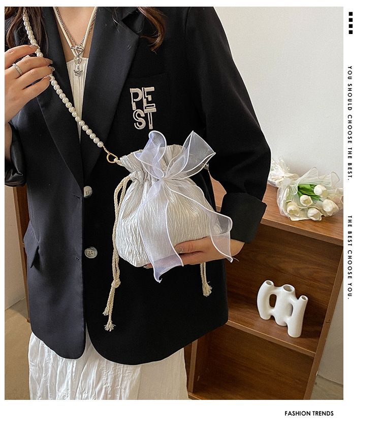 2025 Summer Trendy New Women's Bag, Pearl Pleated Crossbody Bag for Women, Fashion Versatile Single-Shoulder Bag, Korean Niche Texture Ladies' Bag