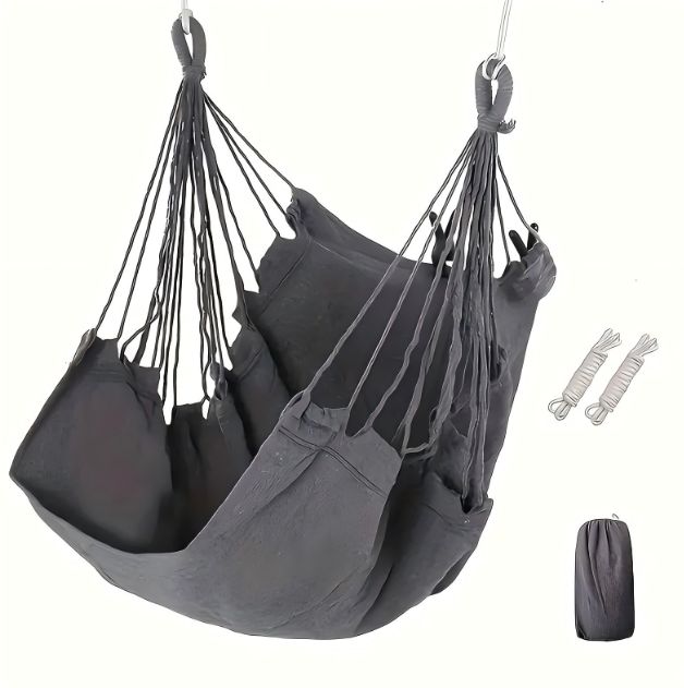 Hammock Chair Hanging Rope Swing, without Cushions, Sturdy & Durable Soft Cotton Hand Woven, Macrame Hanging Chair for Indoor/OutdoorBlack