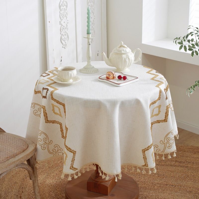 HS Geometric Jacquard Tablecloth Round Decorative Tablecloth