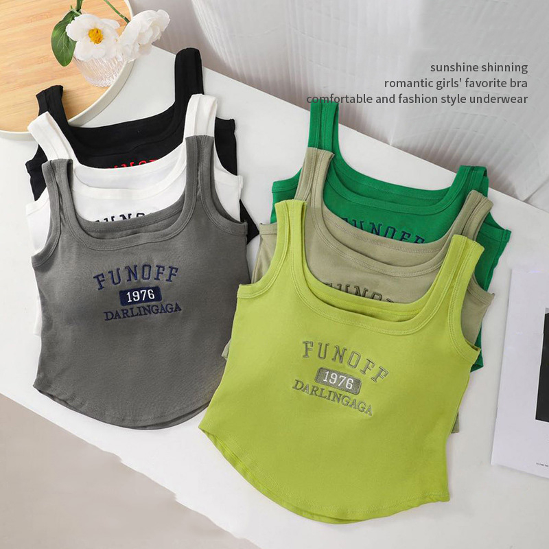 1976 Embroidery Summer Tank Top Women Beauty Back Suspenders Summer Inside and Outside Wear with Bra Bottoming Short Style