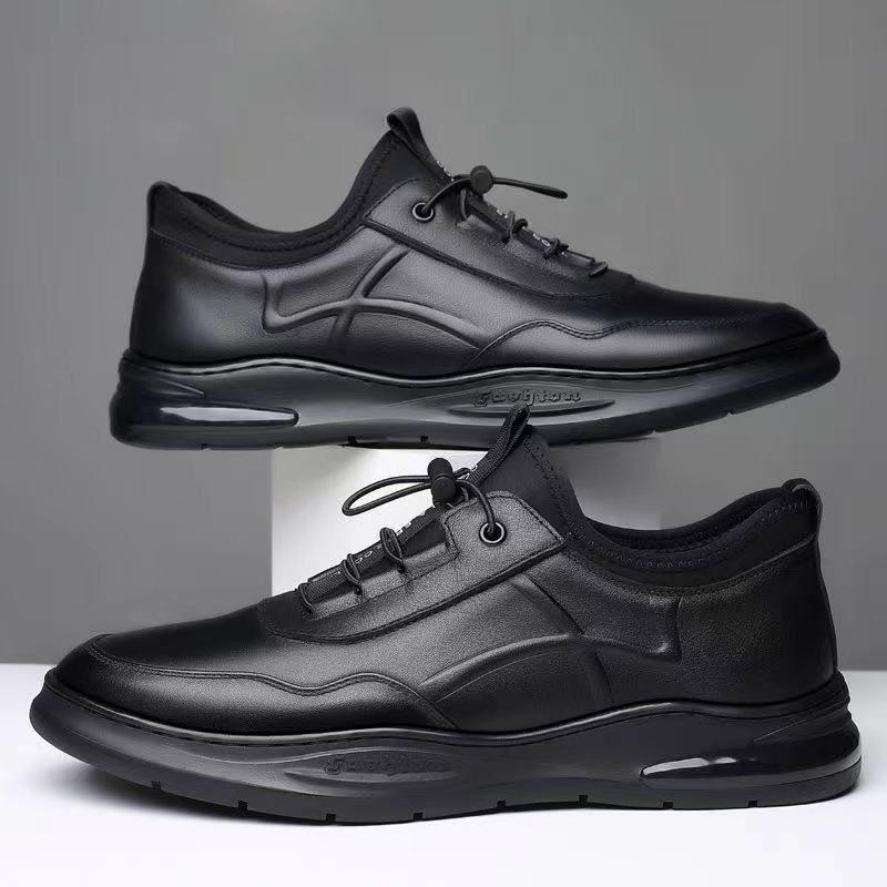 Men's Spring and Autumn Versatile Low Top Casual Shoes Lace Up Leather Sneakers