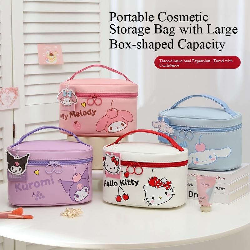 Kuromi Large Capacity Box-Type Cosmetic Bag, Portable Travel Makeup Organizer with Handle for Girls
