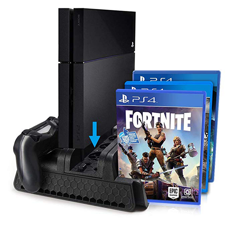 For PS4/PS4 Slim/PS4 Pro Vertical Stand with Cooling Fan Dual Controller Charger Charging Station For SONY Playstation 4 Cooler