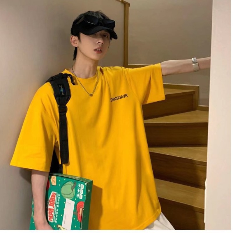 X B245 Men's Summer Simple Loose Letter T-Shirt Round Neck Half-Sleeved Top