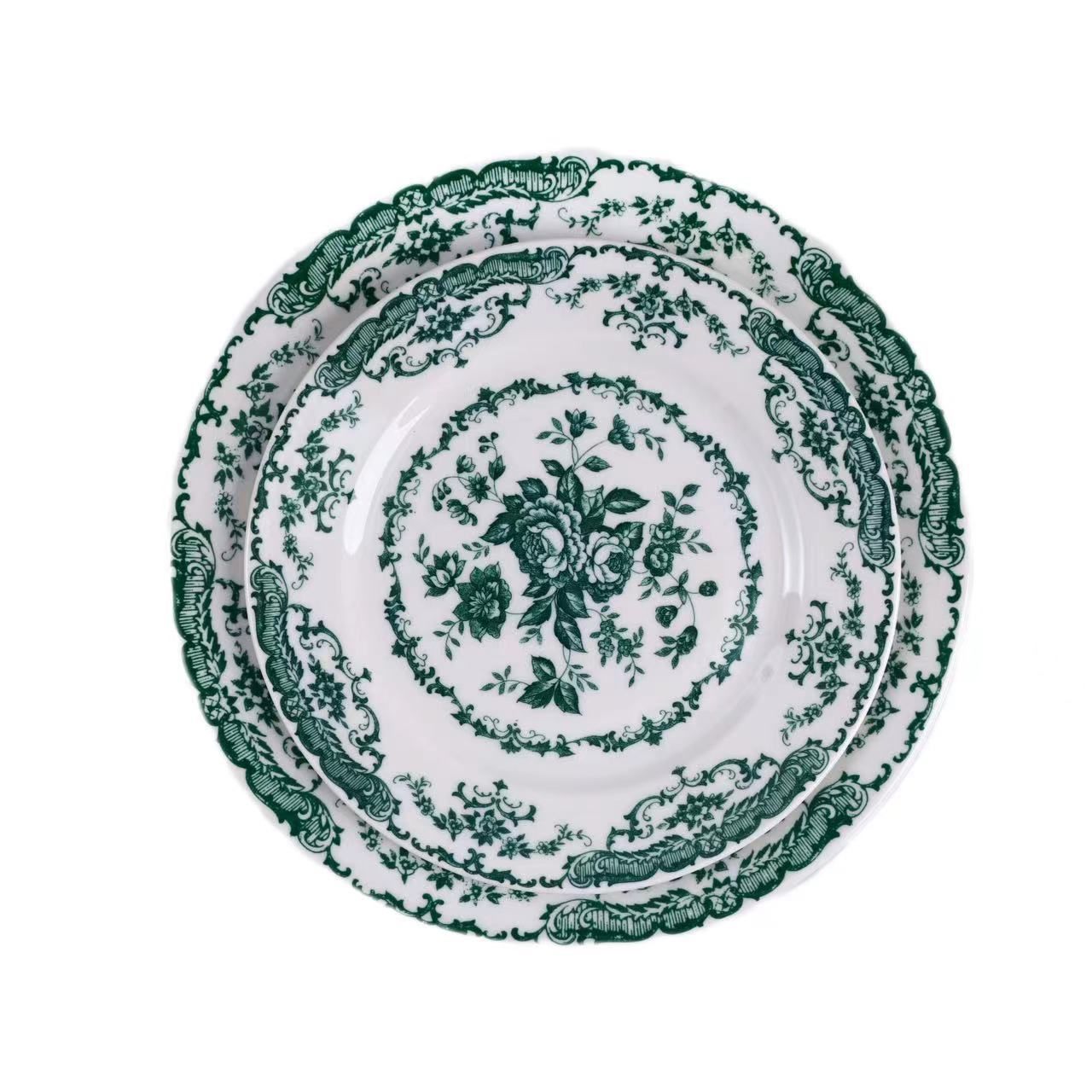 Kitchen Dining Dinnerware Plates French Rose Ceramic Dining Plate Household Plate Classical Printing Overglaze Color Pasta Salad Dessert Western Plate