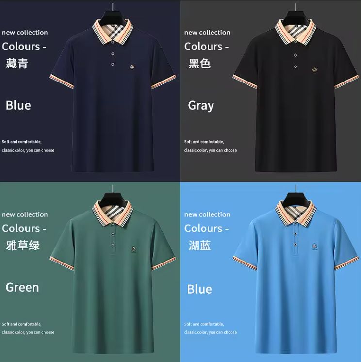 Summer Mature Contracted Short-Sleeved Men T-Shirt Lapel T-Shirt Men's Short-Sleeved High Collar Bottom Men's Shirt WHITE/BLACK