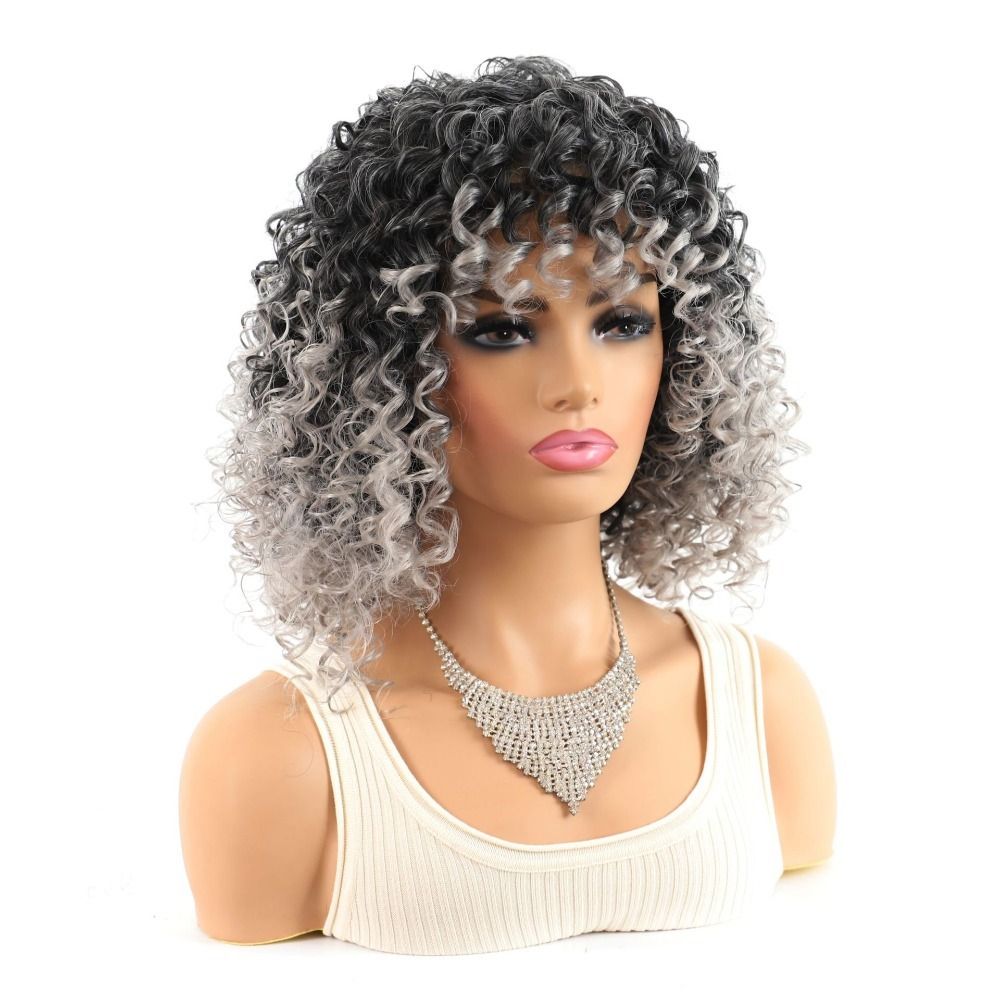 TopKiss Fashion Gradient Grey Wig with Small Curls for Women, Heat Resistant Synthetic Fiber Head Cover Local