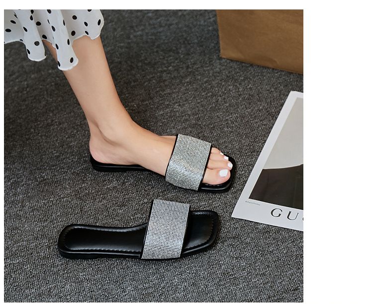 Square head flat flat comfortable slippers 2024 new women's drag outside to wear Europe and the United States large size leisure beach sandals 993