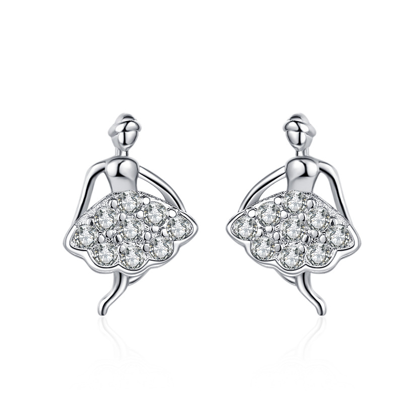 ER155 women's diamond-set stud earrings Little girl shaped earrings small and light enough to love girls