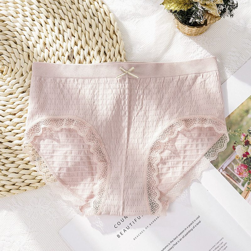 women's cotton panties girls' mid-rise briefs seamless solid lace shorts 3pcs set