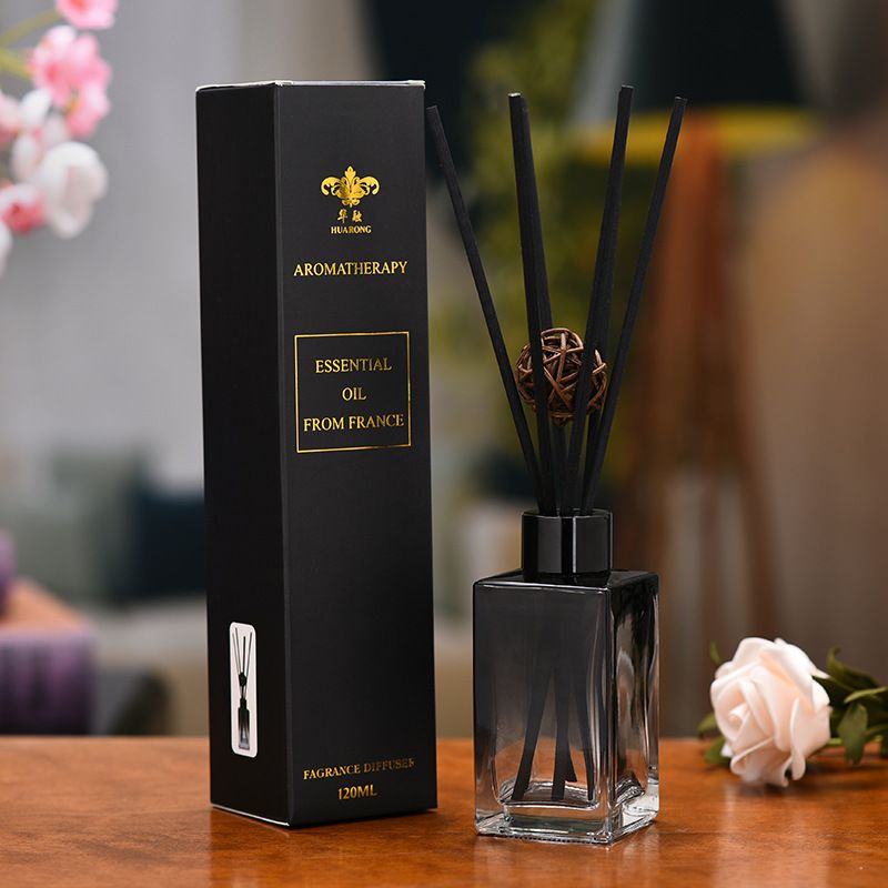 0629-4 120ml Rectangular Glass Aromatherapy Bottle Black Transparent Fire-free Rattan Aromatherapy Glass Bottle Reed Diffuser Bottle