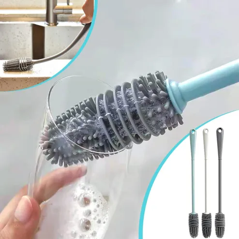 Silicone Cup Brush Cup Scrubber Glass Cleaner Kitchen Cleaning Tool Long  Handle Drink Wineglass Bottle Glass Cup Cleaning Brush