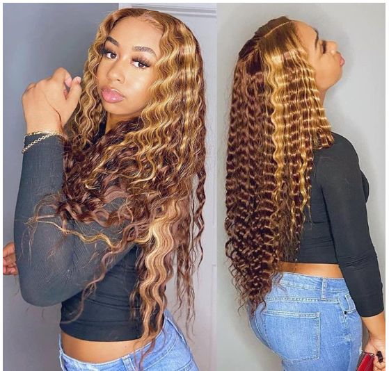 Ohemaa Strands Water Curly Deep Wave Human Hair Lace Wigs- 5*1 Short Bobo Highlight Frontal Wigs With Baby Hair For Women