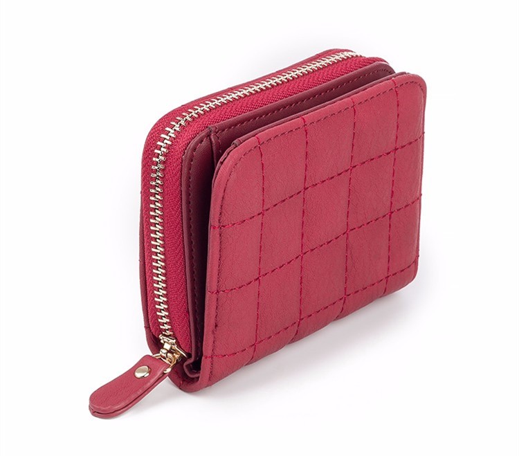 Women Short Wallets PU Leather Female Plaid Purses Card Holder Wallet Fashion Woman Cute Small Zipper Wallet With Coin Purse