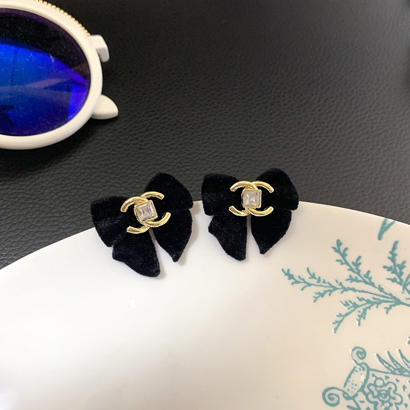 LE846 Bow Metal Finish Rhinestone Stud Earrings for Women and Girls