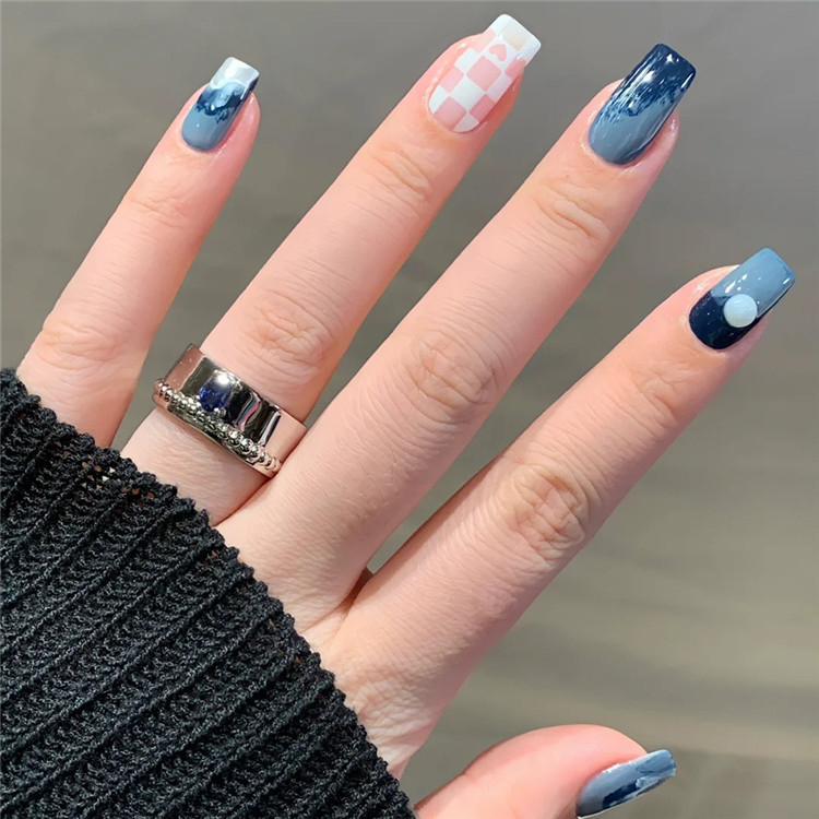 24pcs Small Floral Printed False Nails Patch Glue Type Short Paragraph Fashion Manicure Natural Artificial Ballerina Fake Nails christmas gift nails 