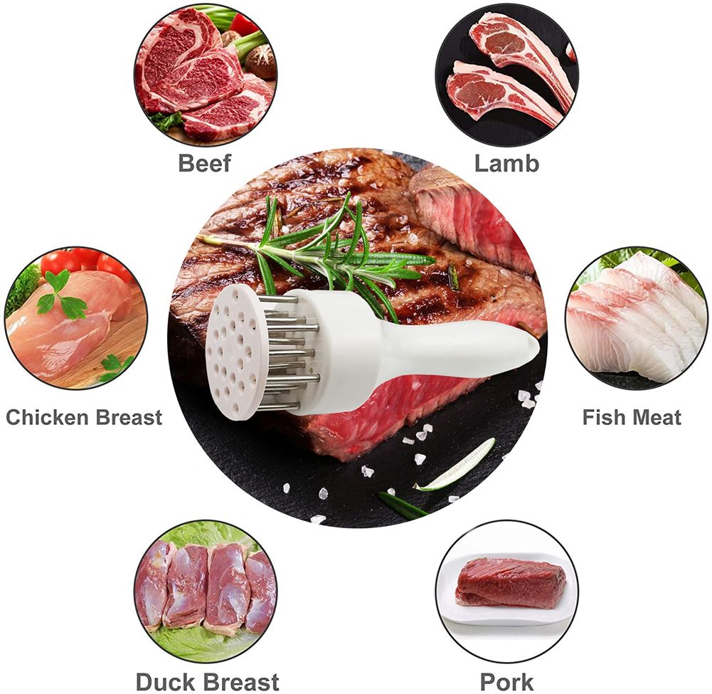 bh001 Meat Tenderizer Tool with Ultra Sharp Stainless Steel Needle Blades Meat Tenderizer Tool Profession Kitchen Gadgets Jacquard for Tenderizing and Cooking BBQ, Marinade, Steak, Beef, and Poultry