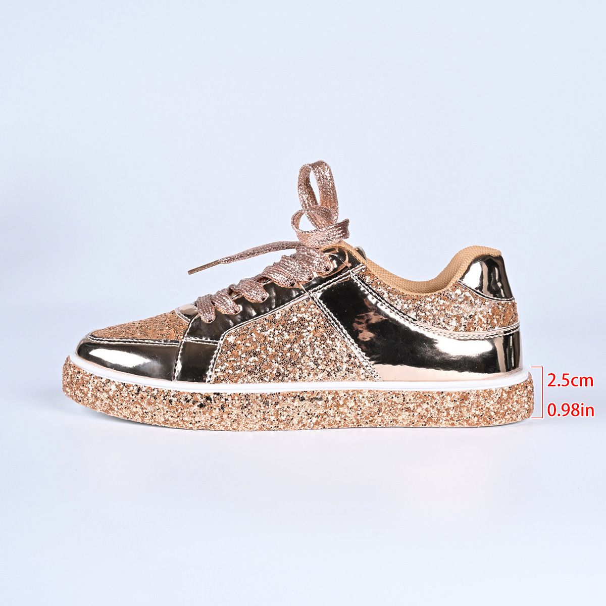2025 Autumn New Style Sequined Lace-Up Platform Low-Top Shoes Women's Plus Size Fashion Casual Sneakers