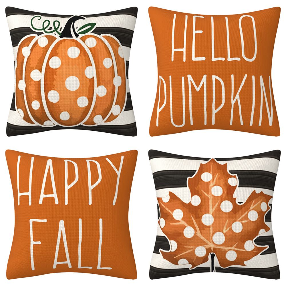 MNBY-04 Fall Decor Pillow Covers 18x18 inch Polka Dots Pumpkin Maple Leaf Happy Stripes Fall Pillows Decorative Throw Pillows Farmhouse Orange Thanksgiving Cushion Case for Couch Sofa