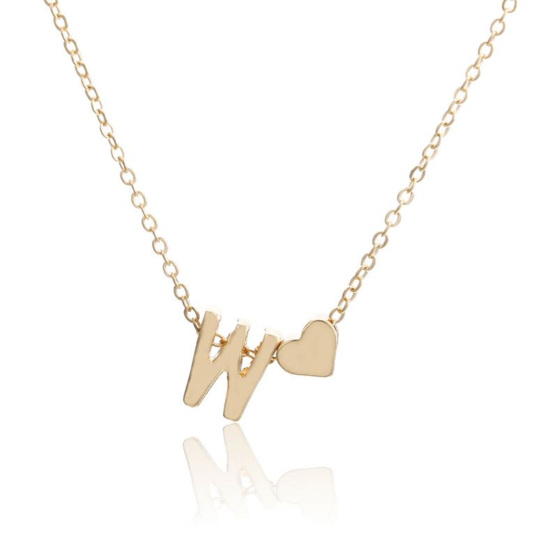 New simple peach heart-shaped letter necklace, elegant and versatile 26-letter original heart clavicle chainW
