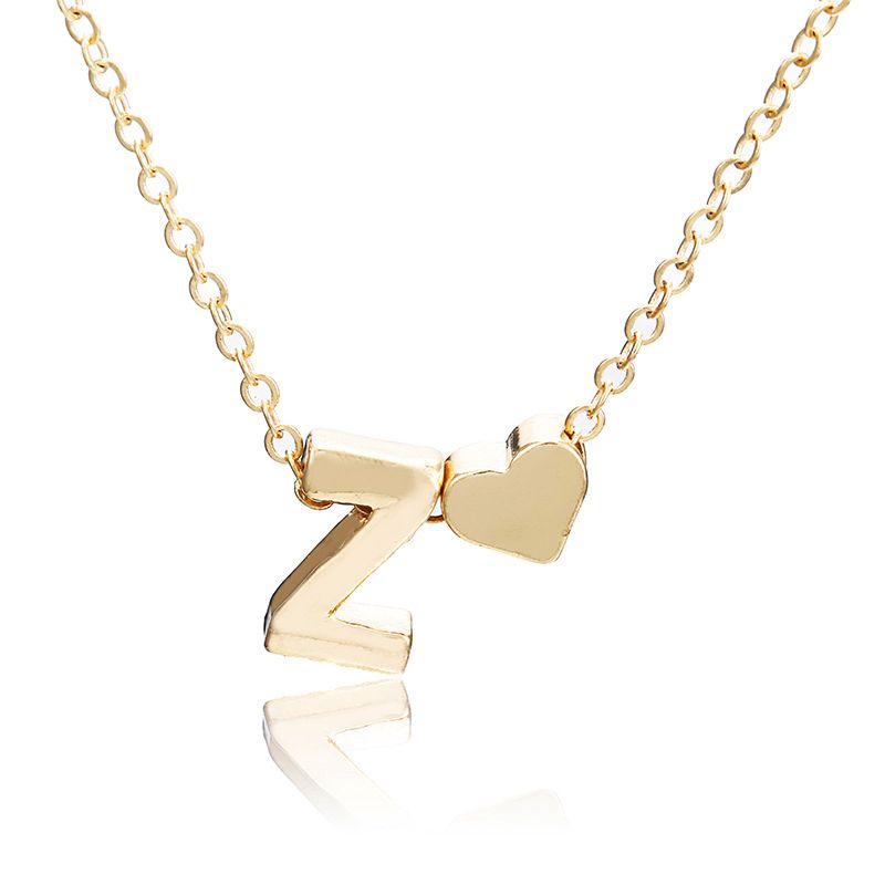 New simple peach heart-shaped letter necklace, elegant and versatile 26-letter original heart clavicle chainZ