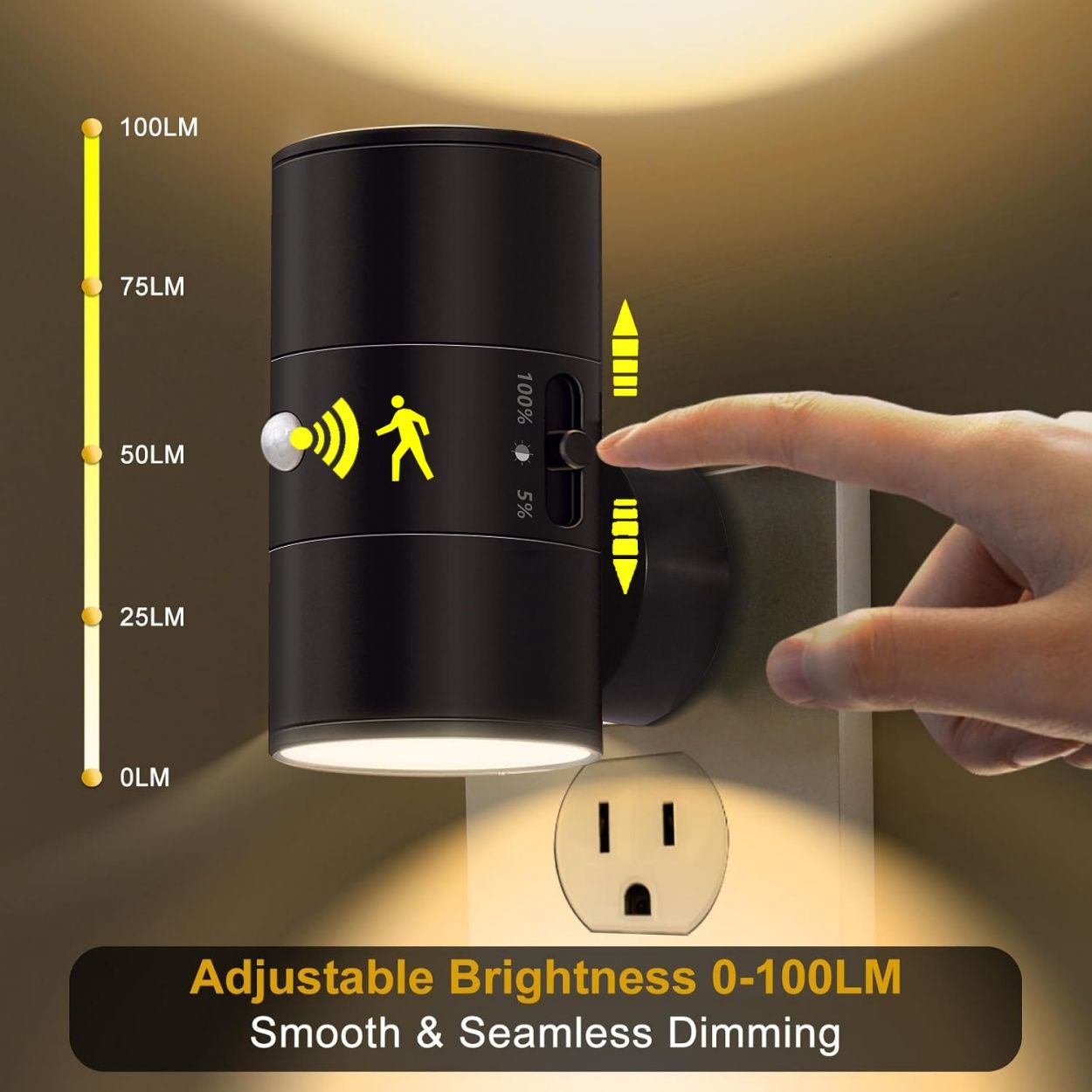 Plug-in LED Motion Sensor Night Light, Dimmable Wall Sconce Lamp, Indoor Warm Atmosphere Lighting for Bedroom, Hallway, Staircase, Closet