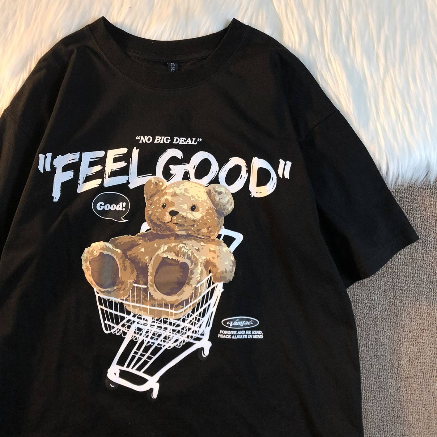 Women's Summer New Little Bear Print Top Round Crewneck T-Shirt