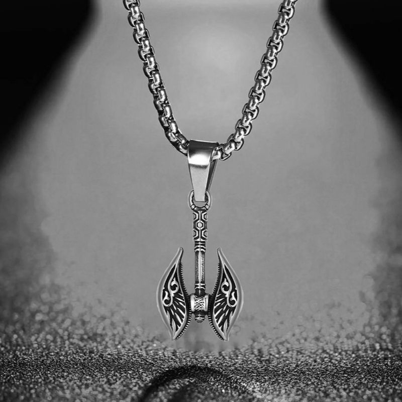 Necklace ，Titanium steel necklace, double axe Viking necklace, Gothic axe, pendant necklace