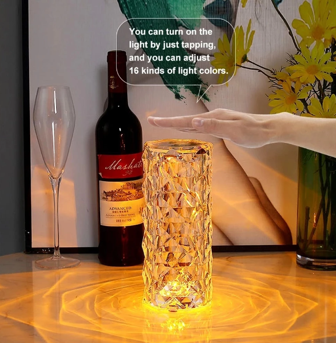 3/16 Colors Crystal Table Lamp Touch Remote Diamond Lamps Room Decor Atmosphere Bedside Night Light Desktop Projector Lights