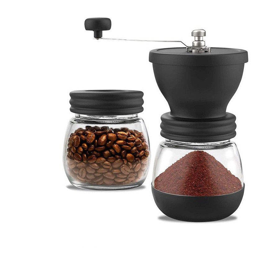 Manual Coffee Grinder with Ceramic Burr – Glass Body Portable Spice Mill for Coffee, Pepper & Herbs, Rust-Resistant Hand Grinder, Easy-Clean Kitchen Tool
