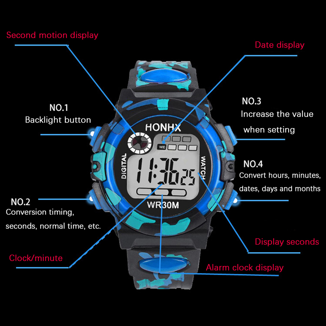 Outdoor Multifunction Chidren Digital Watches Boys Girls Child Rubber Sports Electronic Wrist Watch Kids LED Date Clock Reloj