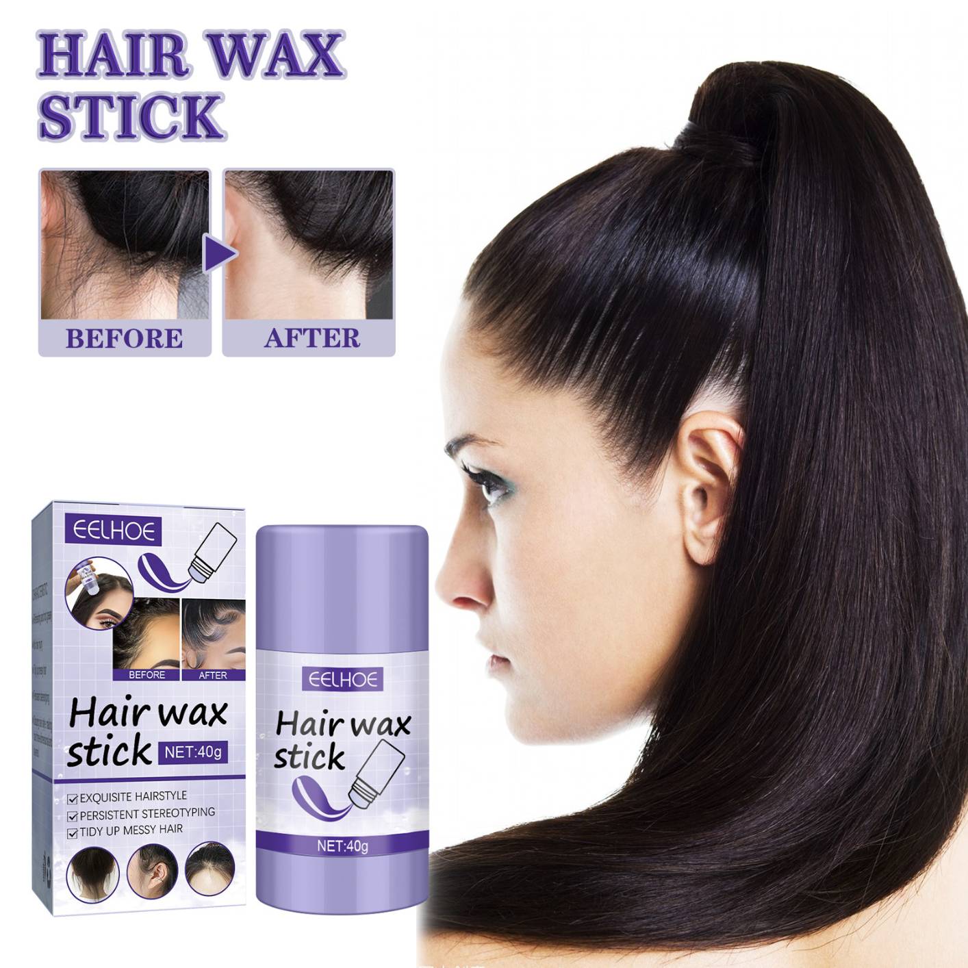 EELHOE Hair Wax Stick For Women Men Smooth Repair Nourish Arrange Loose Wig Broken Hair Fast Styling Natural Hair Waxes Stick Cream
