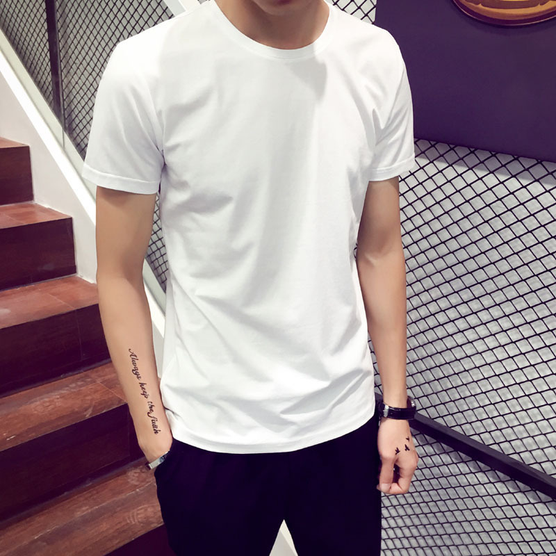 men's crewneck t-shirt solid color slim top boys' undershirt