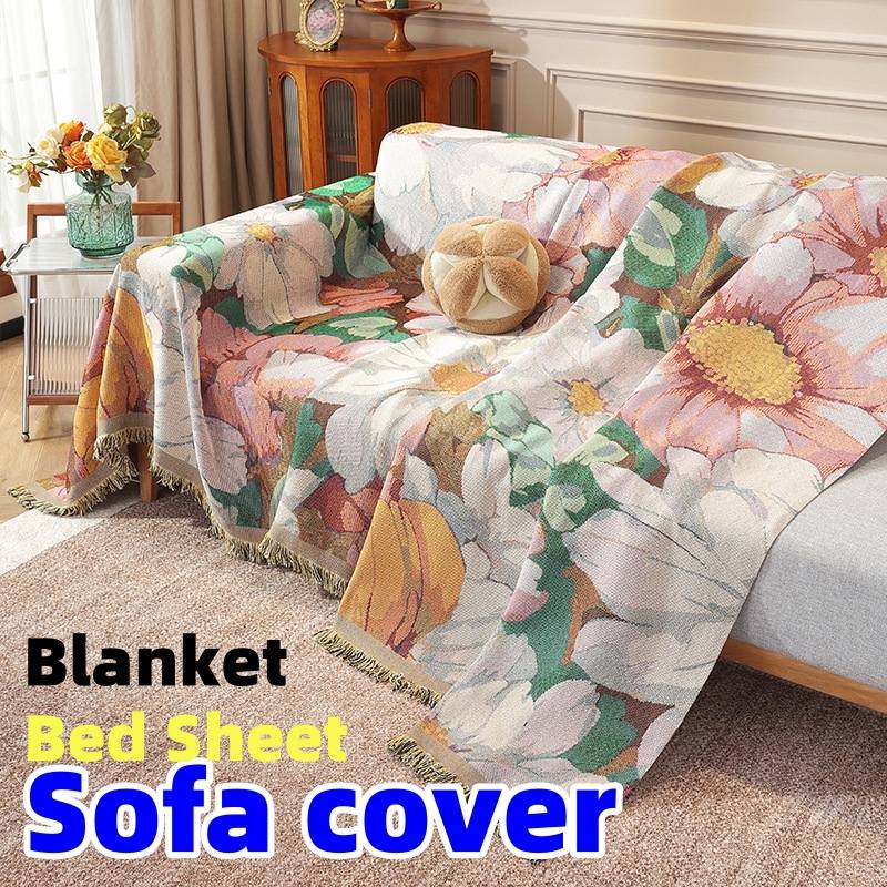 Cotton and linen multi purpose blanket，Sofa cover,90*90cm，90*150cm，90*180cm，90*210cm，90*240cm，180*130cm，180*180cm，180*230cm Printed sofa cushion cover cloth，Double sided sofa towel，Not fading,bed sheet