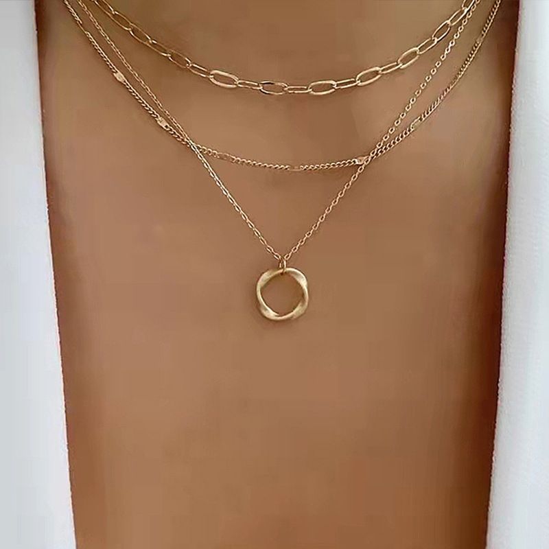 Women Hip Hop Thick Chain Necklace, Trendy Metal Circle Pendant Choker, Stylish Alloy Chunky Necklaces, Personality Street Fashion Jewelry for Daily Party Club Accessories