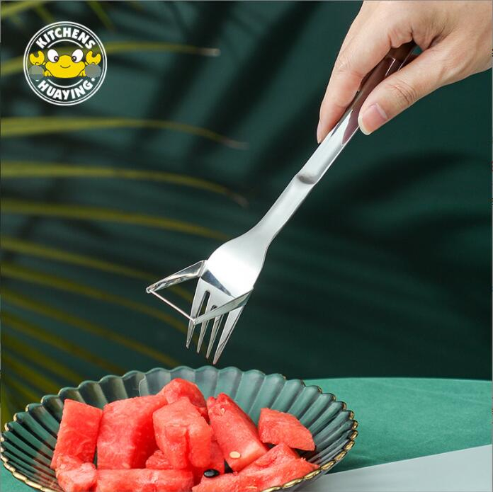 WELLHOME Creative Portable Multi-purpose 2-in-1 Watermelon Fork Slicer Watermelon Fruit Cutting Fork Pieces Tableware Fork Dropshipping